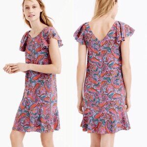 J. Crew Vibrant Paisley Ruffle Silk Dress